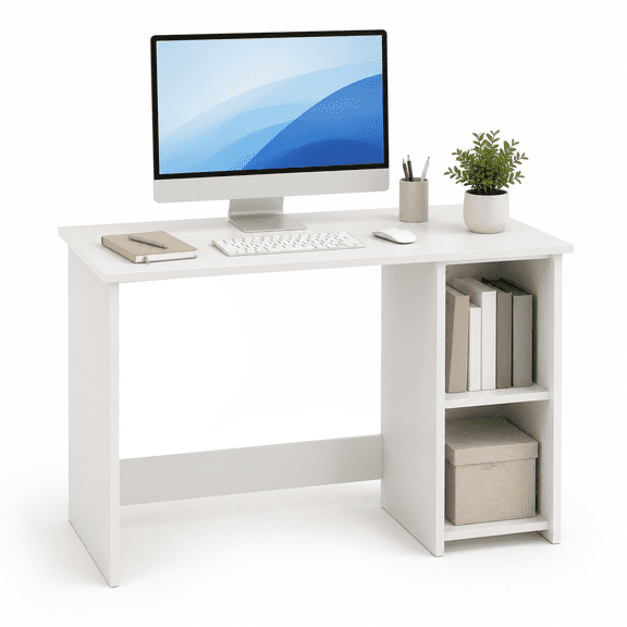 Small Computer Desk 31.5 Inch Home Office Study Writing Desk With 2 Shelf, Wood, White