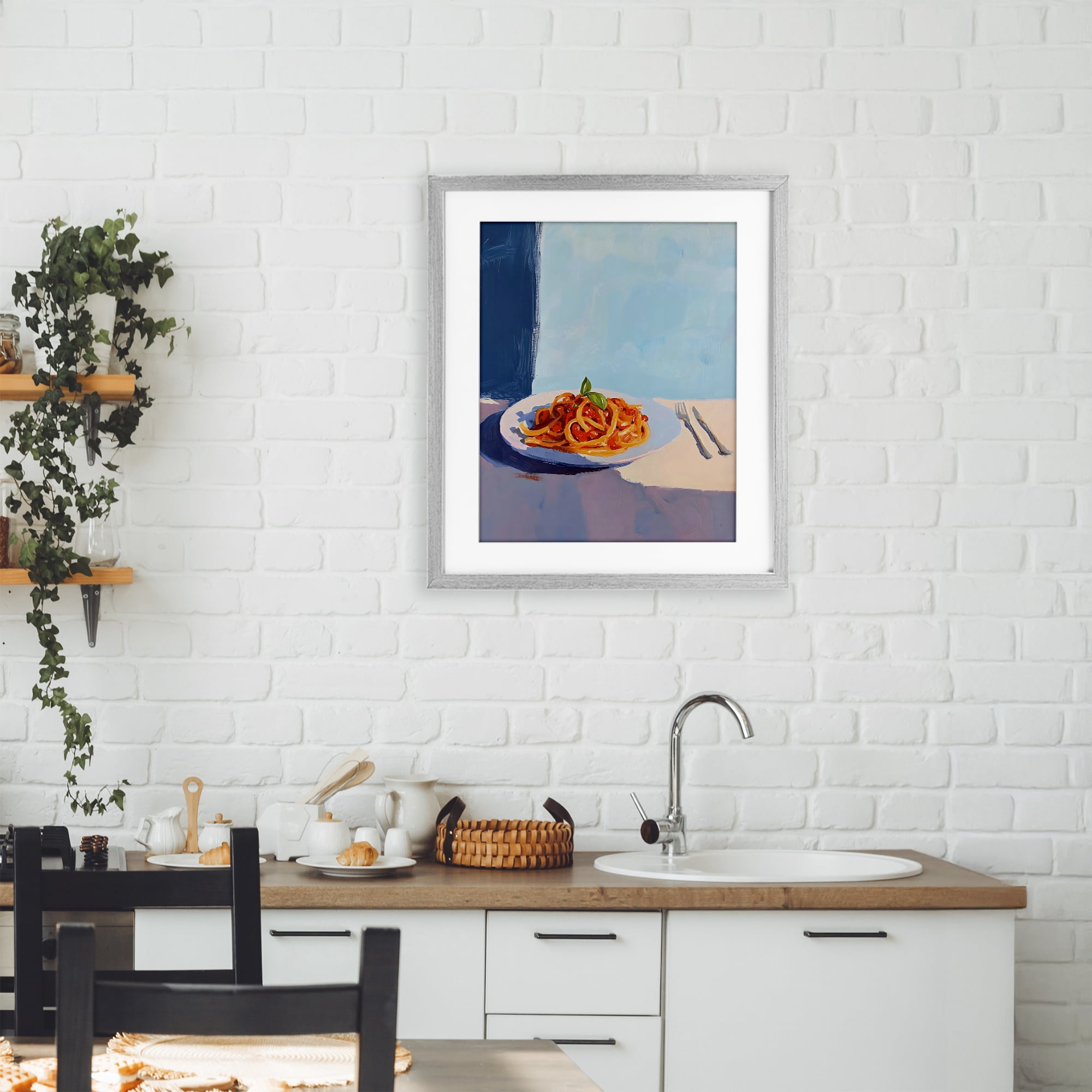 Stupell Industries Italian Spaghetti on Plate Gray Framed Print Under Glass, design by The Prints Vibe