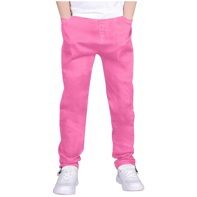 DXOUPM Pantalon Garçon Taille Ajustable Extensible Coupe Droite Pantalon avec Poches Tenue Quotidienne
