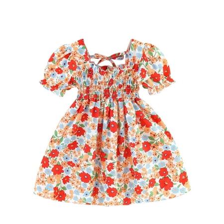 

Qufokar Ropa Bebe Niña Size 6 Dress Toddler Girls Short Sleeve Dresses Kids Floral Printed Princess Dress Clothes