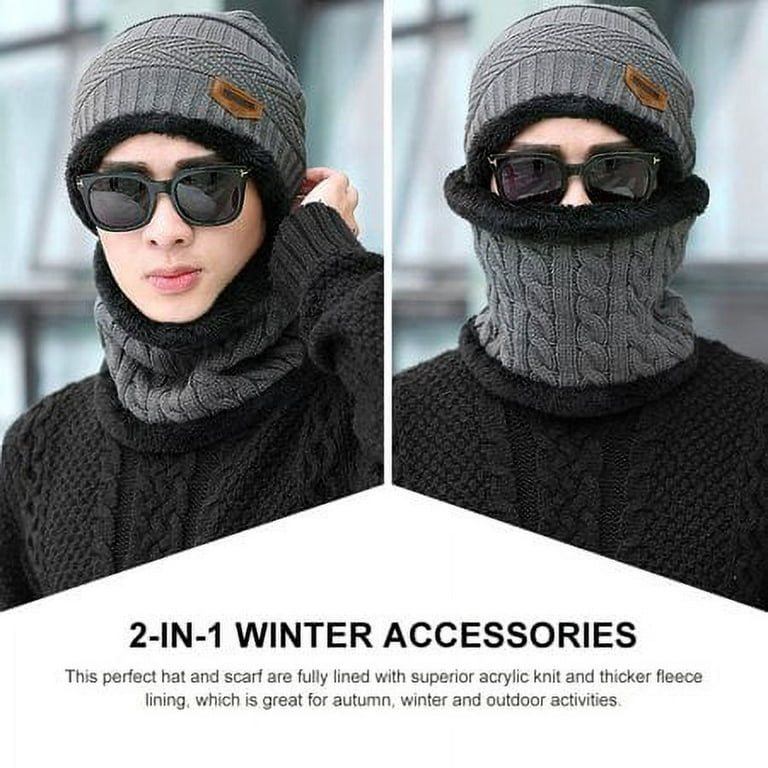 Viworld Winter Beanie Hat Scarf Set Warm Knit Hat Thick Knit