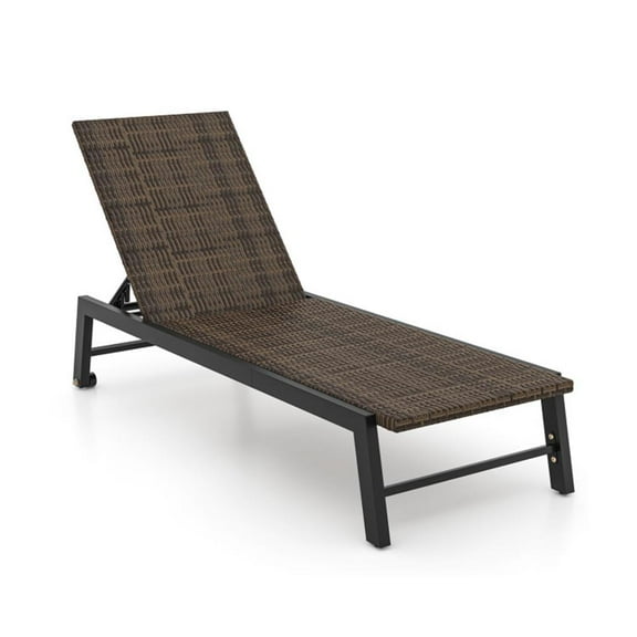 Kadyn PE Wicker Patio Chaise Lounge Chair with Wheels for Poolside Backyard and Deck