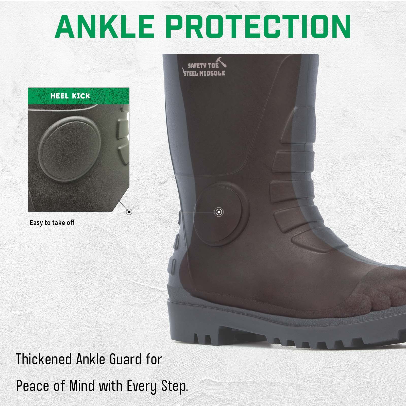 GIEESHIELD Men's Rain Boots Steel Toe PVC Rubber Boots - Waterproof Slip-Resistant Garden Fishing Outdoor Knee High Work Boots for Construction, Agriculture, Industrial & Heavy Duty, Size 8