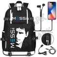 thumbnail image 1 of Mochila Messi de fútbol con capacidad de viaje, mochilas escolares con carga Usb negras, mochilas escolares impermeables para ordenador portátil de 15,6 pulgadas, 1 of 1