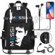 thumbnail image 1 of Mochila Messi de fútbol con capacidad de viaje, mochilas escolares con carga Usb negras, mochilas escolares impermeables para ordenador portátil de 15,6 pulgadas, 1 of 1