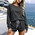 thumbnail image 2 of Ashirexll 2 Piece Sets for Women Solid Color Round Neck Long Sleeve Sweatshirt Top with Elastic Waist Jogger Pants Sporty Set, 2 of 6