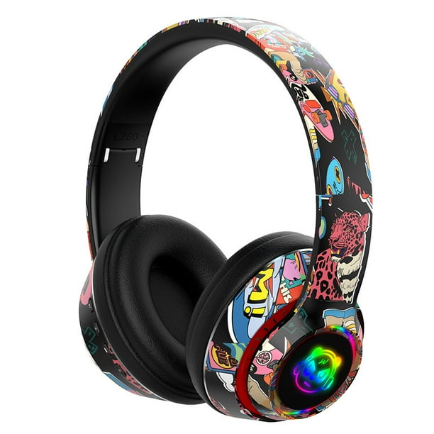Auriculares Auriculares Bluetooth Cool Graffiti LED Auriculares emisores de luz que se pueden insertar en la tarjeta Computadora móvil Universal