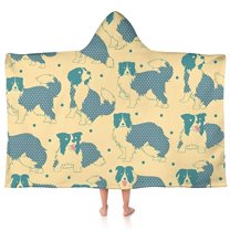 Border Collie Hooded Bath Towel，50"x30" for Ages 3 To 12 Kids, Quick Dry Lightweight Soft Microfiber Hood Beach Towel Cover Up for Kids