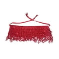 thumbnail image 3 of Falda de danza del vientre para mujer, pañuelo para la cadera, cinturón con lentejuelas brillantes y borla. Rojo, 3 of 7