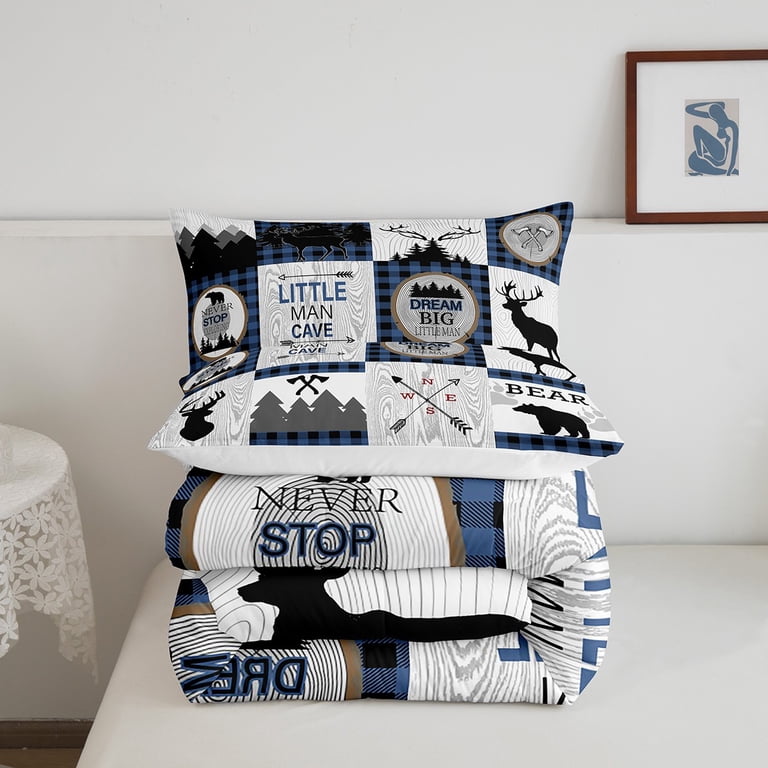 Scandi Bear Forest Bedding - Junior Fitted Sheet Set, Grey/Black/White Kids Bedroom Theme, 48% Cotton 52% Polyester (Fits 70x140cm Mattress)-1009619