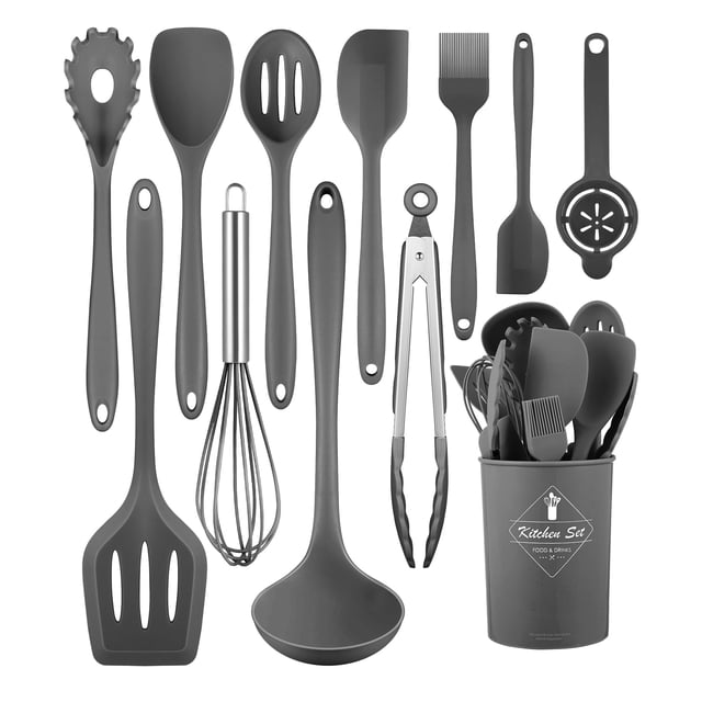 Juego de utensilios de cocina Pranski, 12 piezas, de silicona, aptos para lavavajillas
