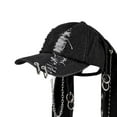 thumbnail image 7 of Dark Punk Style Denim Baseball Hat Adjustable Distressed Design Denim Cap with Metal Rings 3D Bunny Ears Streetwear Accessory, 7 of 7