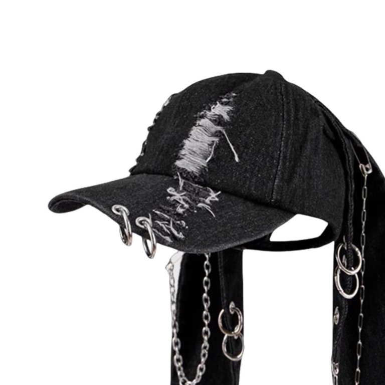 Dark Punk Style Denim Baseball Hat Adjustable Distressed  display picture 1