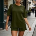 thumbnail image 5 of Costeam Womens Oversized 2 Piece Outfits Drop Shoulder Short Sleeve Side Slit Top Elastic High Waist Shorts Solid Color Soft Knit Casual Daily Loungewear Set, 5 of 8