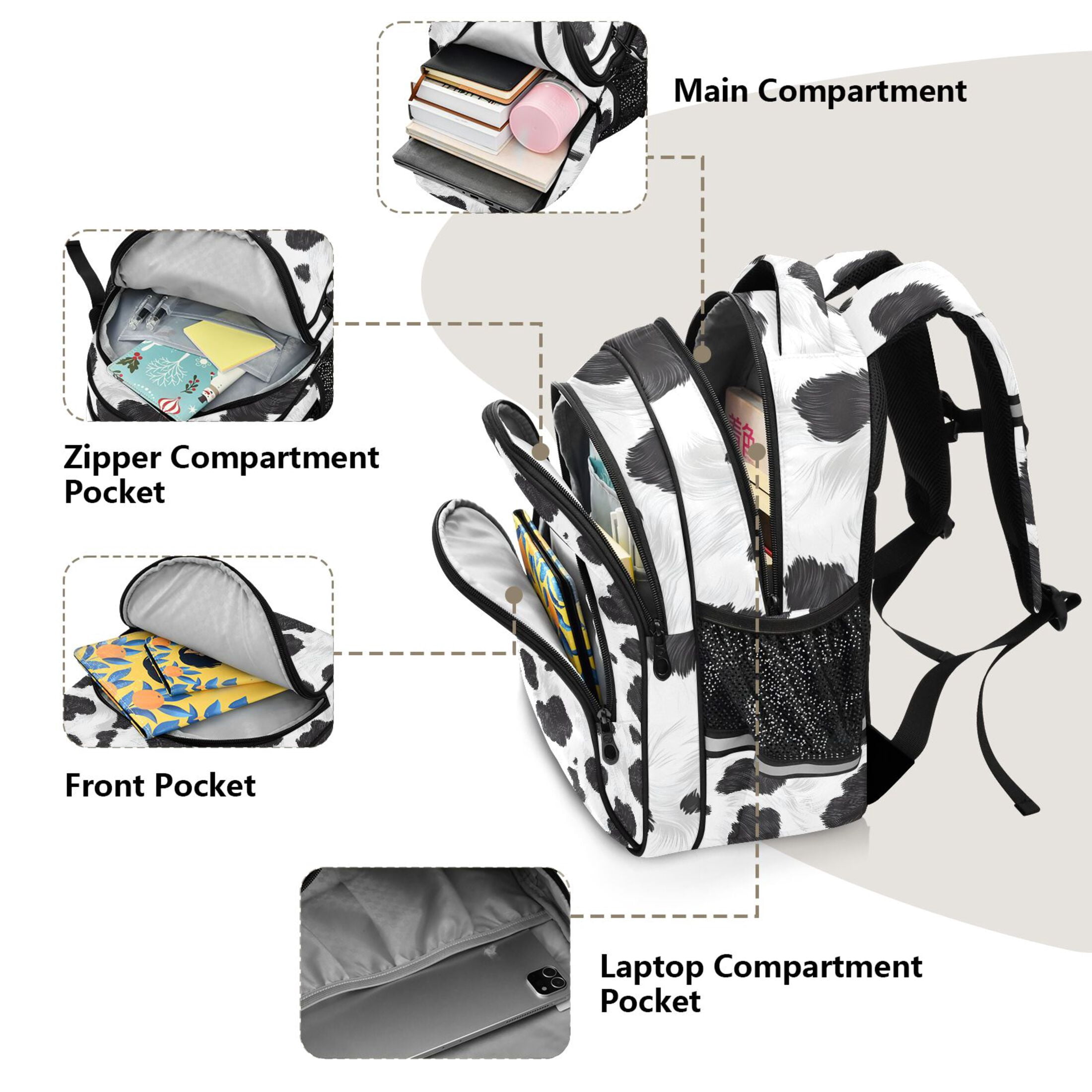 ALAZA Cow Print School Backpack Elementary Bag Bookbag Travel Rucksack