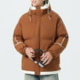 thumbnail image 3 of GuangCheng Mens Puffer Coats Hooded Drawstring Zippered Stand Collar Color Block Fleece Warm Winter Jackets, 3 of 3