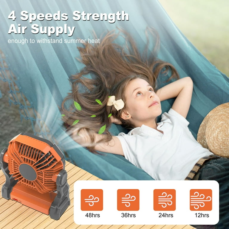 GVDV Camping Fan with LED Lantern, Orange photo 3