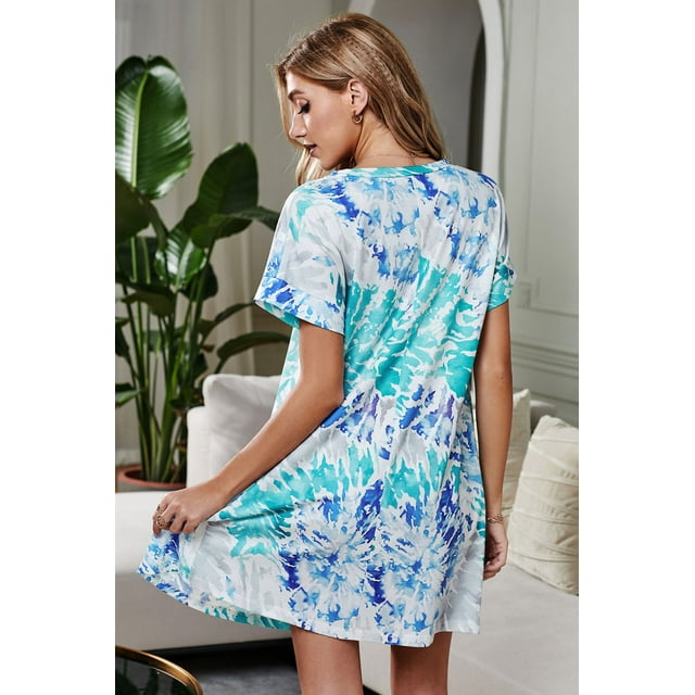 ABPHQTO Vestido azul con efecto tie dye de mujer Remain the Same