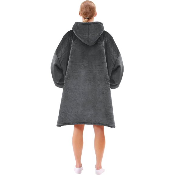 Wearable Blanket Hoodie, Warm and Cozy Oversized Blanket Hoodie for Women and Men, Thick Flannel Blanket with Sleeves Pocket, Holiday Birthday Gifts for Women and Men (Gray) Grey