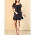 thumbnail image 5 of MODA NOVA Junior's Sweetheart Neck Bow Tie Front Ruffle Hem Mini a Line Dress Blue XL, 5 of 5