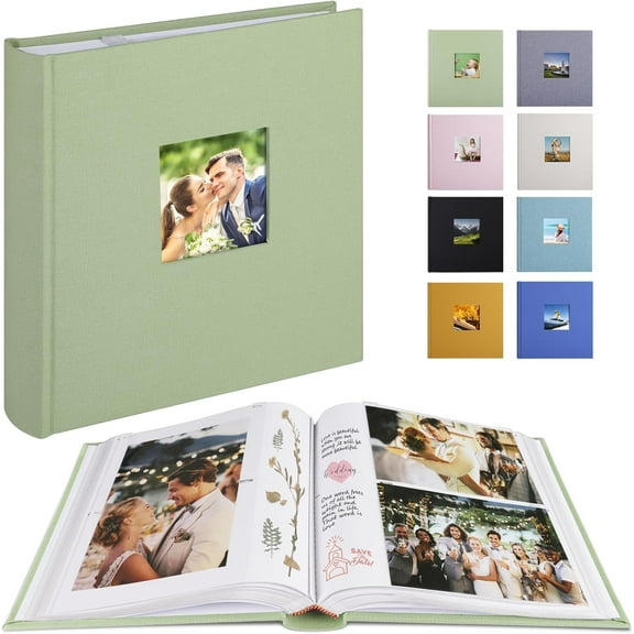Photo Album with Writing Space 50 Pages 4x6 Photos Hold 200 or 5x7 Pictures Hold 100, Linen Cover Small Photo Book Albums with Memo for Anniversary Wedding Baby (Sage Green)