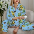 thumbnail image 6 of Fuzoiu Sunflowers And Bees Print Women's Long-Sleeved Pajama,Lounge Button Down Nightwear,Womens Notch Collar Pajama Set-XX-Large, 6 of 7