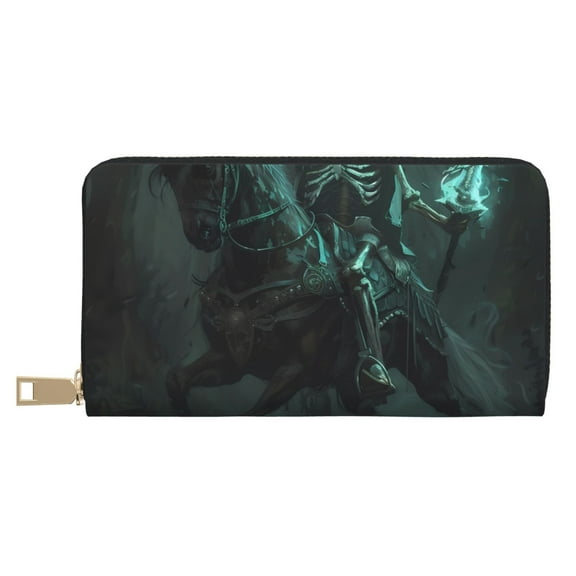 Leather Thin Slim Wallets for Women Men - Halloween Cold Flame Knight Clutch Card Wallet for Women Men with Zipper