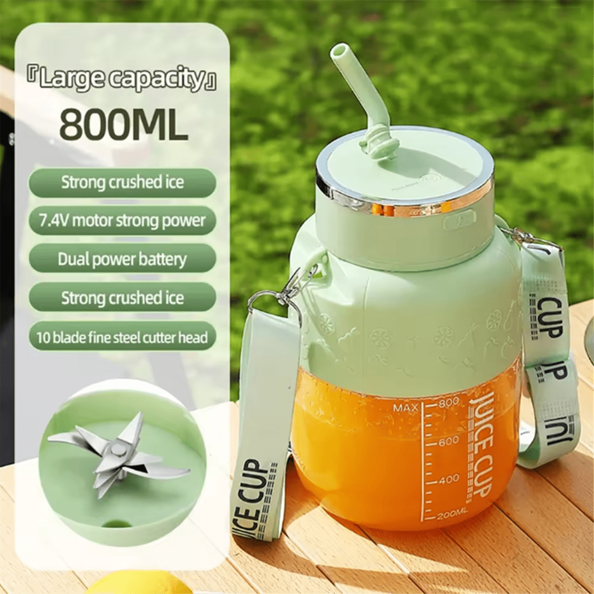 Wireless Portable Juicing Bucket Electric 800ml Cup Fresh Fruit Juicer with LargeCapacity and 10 StainlessSteel Blades,A