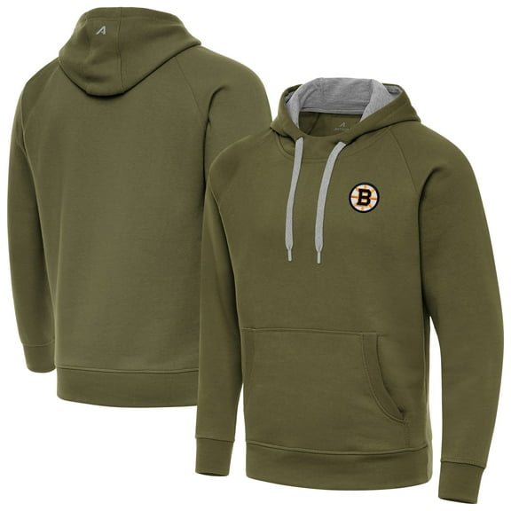 Men's Antigua Olive Boston Bruins Victory Pullover Hoodie