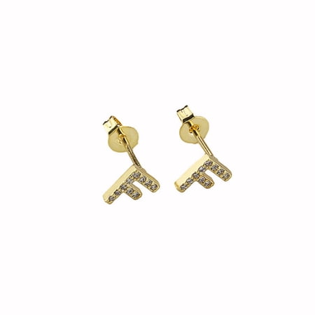 Bonjour Jewelers 14k Yellow Gold Created Diamond Initial F Letter Stud Earrings Plated