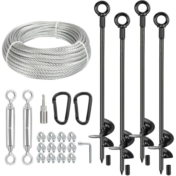 Tootaci 30" Ground Sheds Anchors Heavy Duty, Screw in Stake Tie Down Anchor Spiral Kit with 50Ft Stianless Steel Cable for Trampoline, Swing Set, Tent