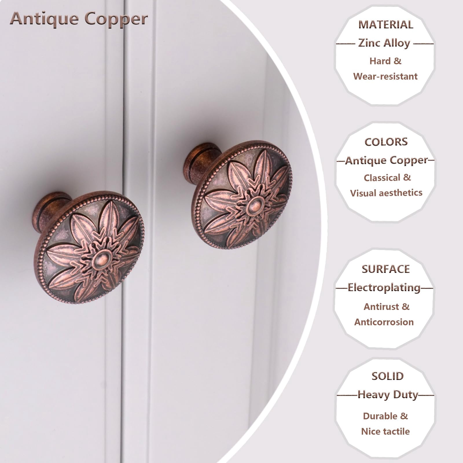 4 Pack Antique Brass Cabinet Knobs Vintage Dresser Knobs Drawer Knobs,1.4" Round Vintage Kitchen Cabinet Knobs Handles for Cabinets and Dresser Drawers Rustic