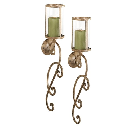 Nico Hurricane Handcrafted Scrolling Metal Wall Sconce Handpainted Antique Gold 4.5"Wx5"Dx24"H Pair