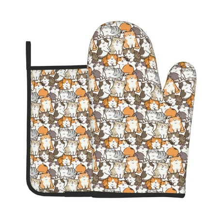 

Xecao Cartoon Cat 1 Pattern Oven Mitts and Pot Holders Sets Heat Resistant Silicone Oven Mittens Extra Thicken Long Kitchen Cotton Oven Glove for Cooking