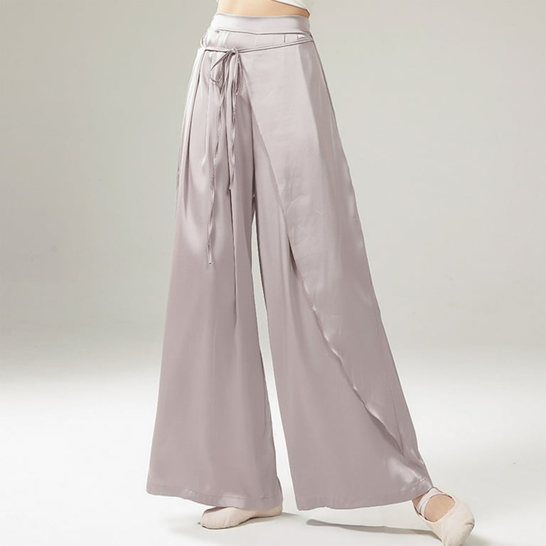 Women s Wide Leg Chiffon Pants Loose Flowy Palazzo Pant Casual High Waisted Dressy Trousers with Belt