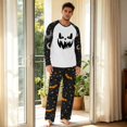 thumbnail image 3 of Men's Halloween Pajama Set Long Sleeve Raglan Soft Cotton Loungewear with Print Top & Full Length Pants for Home Night Navy 2XL, 3 of 6