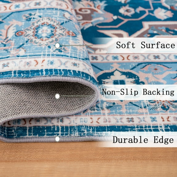 Hywell 6'x9' Vintage Bohemian Rug - Non-Slip Washable Carpet for Living Room, Bedroom