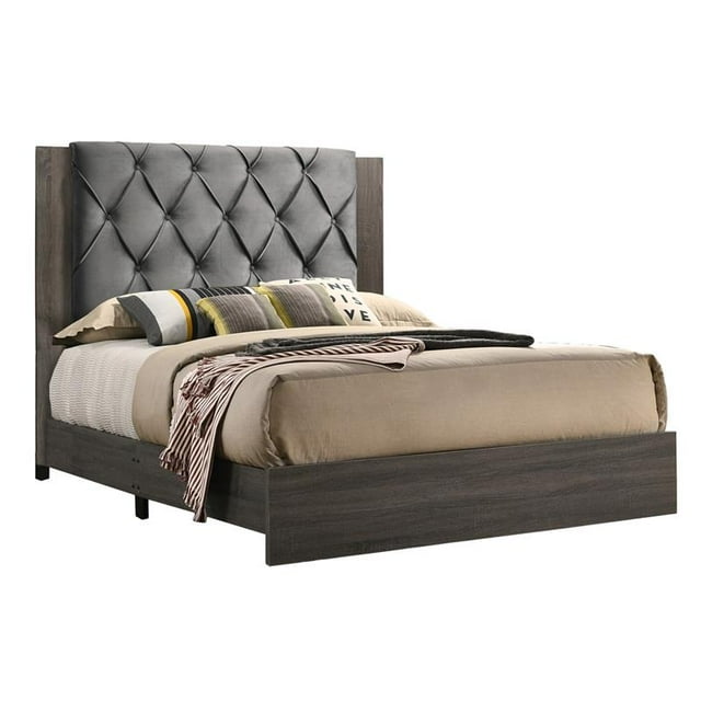 Madelyn Eastern King Panel Bed in Walnut and Tufted Headboard