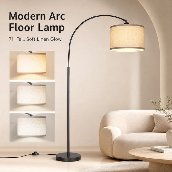 Lumadin Arc Floor Lamps for Living Room Lighting, Modern Arched Lamp with Foot Switch, Adjustable Hanging Shade, Tall Pole Lamp for Bedroom, Office