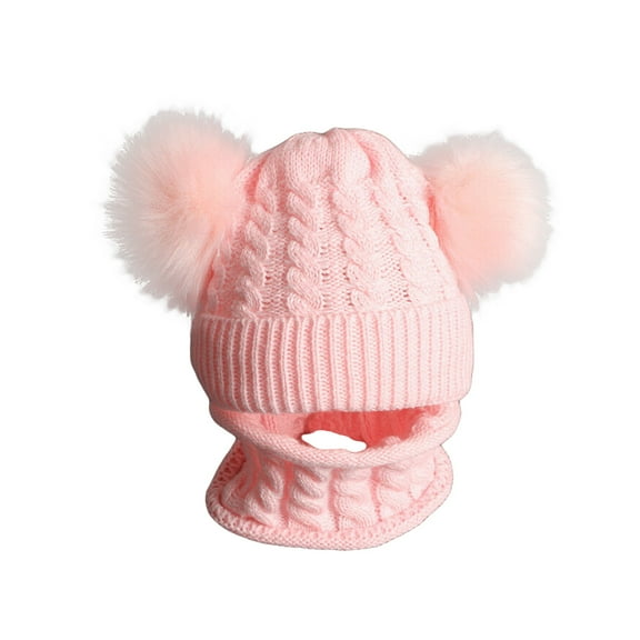 HESHENG Kid Child Baby Boys Girls Beanie Hat Cap Winter Warm Double Pom Pom Bobble Knit Hats Scraf Set 2PCS