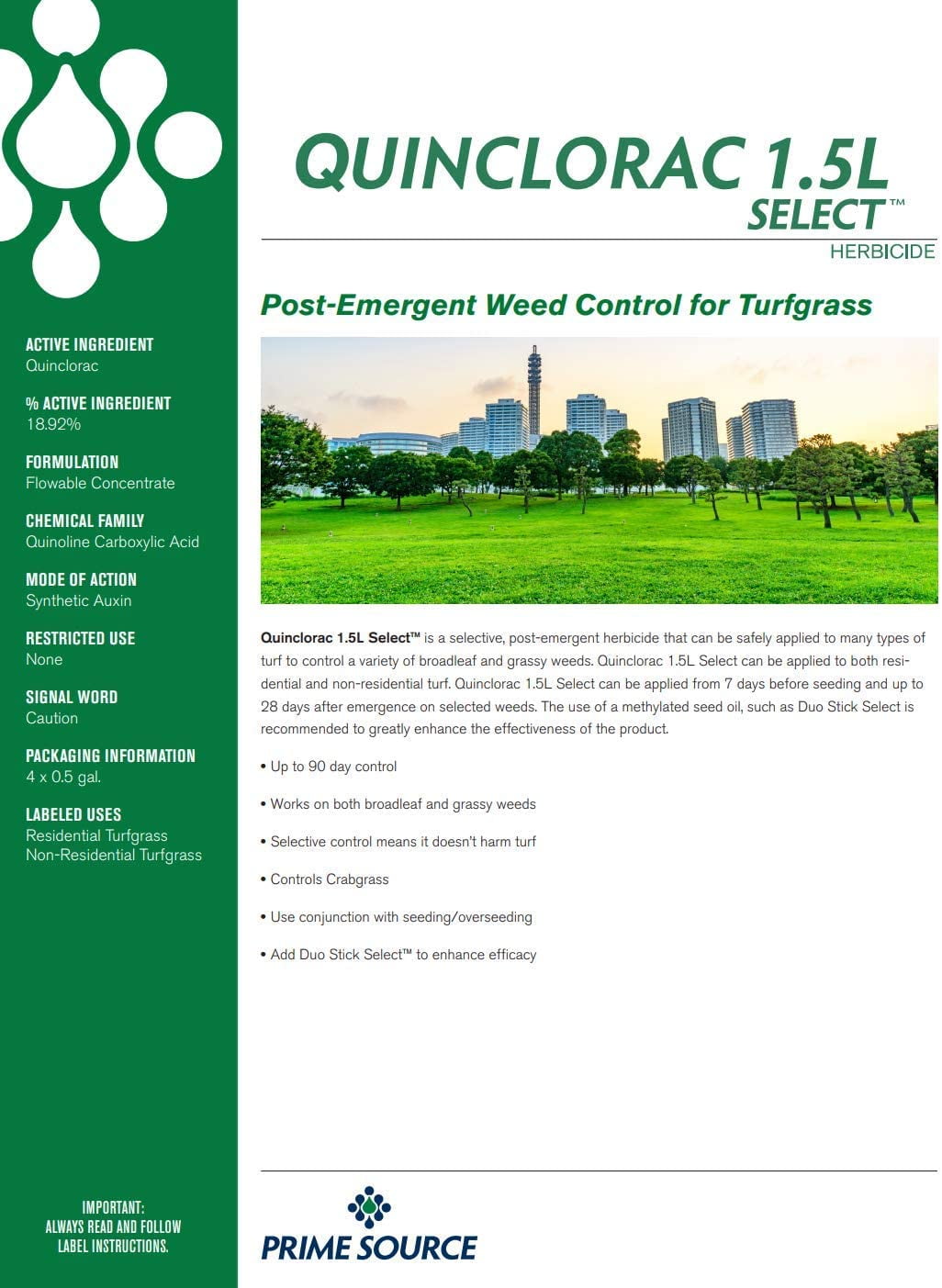 Quinclorac 1.5L Select Crabgrass Killer Herbicide (Drive XLR8)