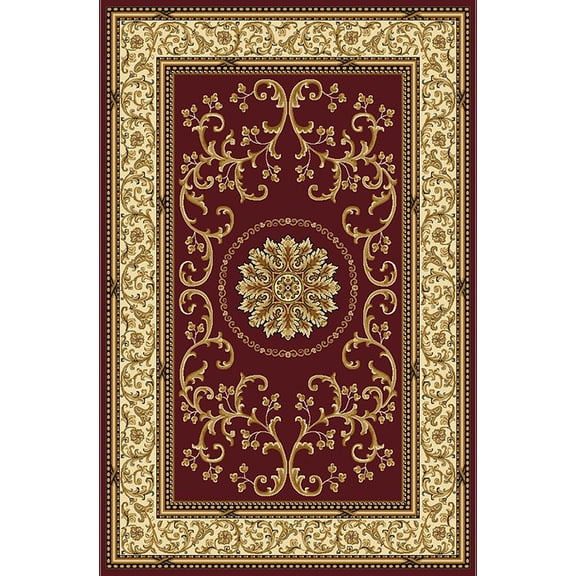 Vitaly Wharton Area Rug 1419 Burgundy Scrolls Vines 5' 5" x 8' 3" Rectangle