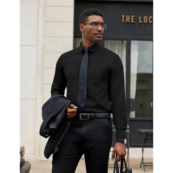 COOFANDY Men Button Down Dress Shirts Long Sleeve Formal Shirt Untucked Polyester Shirt