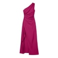 thumbnail image 6 of BRGZLK Women's One Shoulder Dresses High Split Bodycon Ruched Satin Prom Dress Asymmetric Hem Cocktail Wedding Party Maxi Dress Date Night Outfits Hot Pink M, 6 of 6
