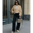 thumbnail image 5 of Womens Cropped Bike Jacket Casual Double Breasted Trench Coat Khaki L, 5 of 9