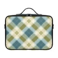 thumbnail image 2 of Large Travel Artist Makeup Bag With Adjustable Dividers &12 Brush Slots Portable Cosmetic Organizer Green&beige Tartan Pattern, 2 of 7