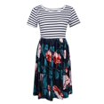 thumbnail image 2 of Tachiuwa Robe T-Shirt à Manches Courtes Imprimé Floral Rayé Col Rond Taille Haute - 5, TG, 2 of 9