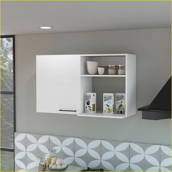 Wall Mounted Storage Cabinet, 2 Door Stackable with 2 Side Shelves | White | Engineered Wood