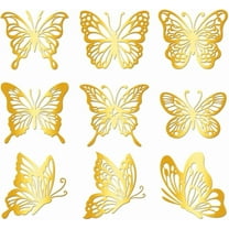 9Pcs Golden Self Adhesive Stickers 4cmx4cm Insect Metal Decal Butterfly Waterproof Decorate Sticker
