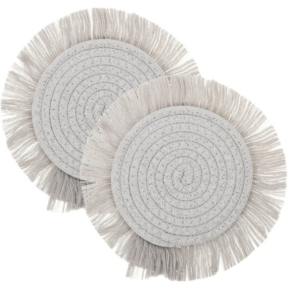 WRITWAA Natural Grey Cotton Woven Placemat Set of 2 Table Mats for Dining and Kitchen